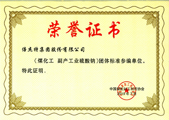 杏宇娱乐煤化工副产工业硫酸 钠声誉证书