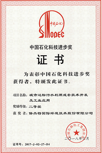 中国石化科技前进奖证书--杏宇娱乐